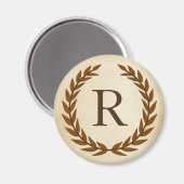ローレルリースオンパーチメントモノグラムイニシャルR マグネット (正面/裏面)
