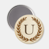 ローレルリースオンパーチメントモノグラムイニシャルU マグネット (正面/裏面)