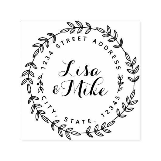 ローレルリースカップル結婚ネームの差出人住所 セルフインキングスタンプ (デザイン)