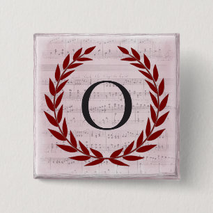 ローレルリースシートミュージックモノグラムイニシャルO 缶バッジ