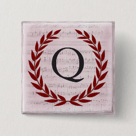 ローレルリースシートミュージックモノグラムイニシャルQ 缶バッジ