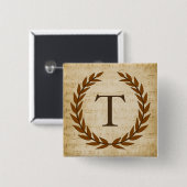 ローレルリースシートミュージックモノグラムイニシャルT 缶バッジ (正面&裏面)