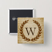 ローレルリースシートミュージックモノグラムイニシャルW 缶バッジ (正面&裏面)