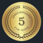 ローレルリースステッカー付きゴールデンファイブ ラウンドシール<br><div class="desc">レトロ黄金効果5th (s結婚または会社)ローレルリースステッカー付き記念日</div>