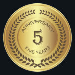 ローレルリースステッカー付きゴールデンファイブ ラウンドシール<br><div class="desc">レトロ黄金効果5th (s結婚または会社)ローレルリースステッカー付き記念日</div>