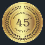 ローレルリースステッカー付きゴールデン45周年記念 ラウンドシール<br><div class="desc">レトロ黄金効果45th (s結婚または会社)ローレルリースステッカー付き記念日</div>