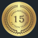 ローレルリースステッカー付き黄金15周年 ラウンドシール<br><div class="desc">レトロ黄金効果15th (s結婚または会社)ローレルリースステッカー付き記念日</div>
