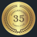 ローレルリースステッカー付き黄金35周年記念 ラウンドシール<br><div class="desc">レトロ黄金効果35th (s結婚または会社)ローレルリースステッカー付き記念日</div>