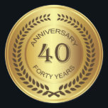 ローレルリースステッカー付き黄金40周年記念 ラウンドシール<br><div class="desc">レトロ黄金効果40th (s結婚または会社)ローレルリースステッカー付き記念日</div>