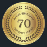 ローレルリースステッカー付き黄金70周年 ラウンドシール<br><div class="desc">レトロ黄金効果70th (s結婚またはcompany)ローレルリースステッカー付き記念日</div>