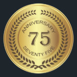 ローレルリースステッカー付き黄金75周年記念 ラウンドシール<br><div class="desc">レトロ黄金効果75th (s結婚または会社)ローレルリースステッカー付き記念日</div>