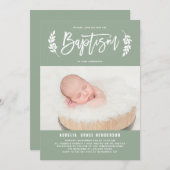 ローレルリースセージグリーンフォトバプテスマ 招待状 (正面/裏面)