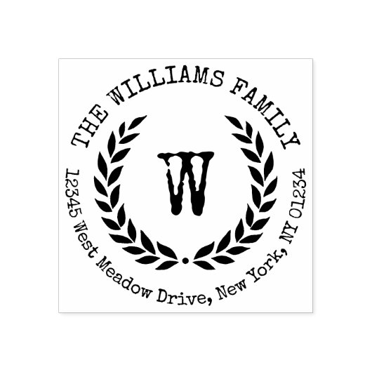 ローレルリースファミリーネームモノグラム差出人住所 ラバースタンプ (インプリント)