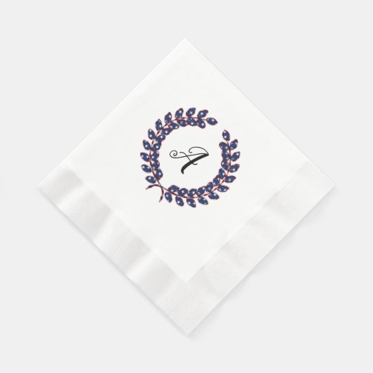 ローレルリースモノグラムのスター&ストライプUSA 縁ありランチョンナプキン (角)