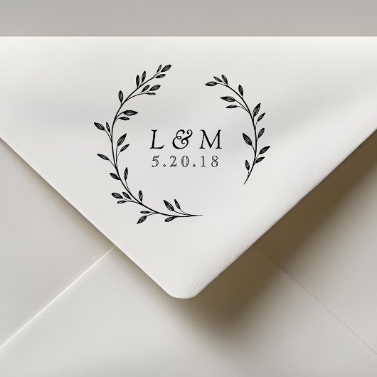 ローレルリースモノグラムウェディング日付を保存 セルフインキングスタンプ