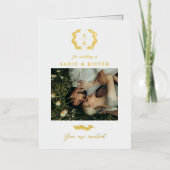 ローレルリースモノグラムタイポグラフィQRコード結婚ズ 箔グリーティングカード (正面)