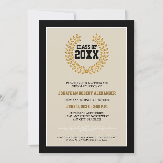 ローレルリース卒業発表（黒） 招待状 (正面)