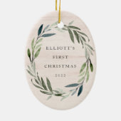 ローレルリース |写真とキャプションのクリスマス セラミックオーナメント (裏面)