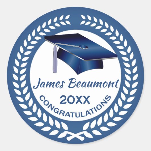 ローレルリース、青モルタルクラス任意の年 ラウンドシール (正面)