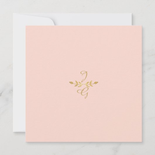 ローレルリーフピンク金ゴールドモダンタイポグラフィ結婚ズ 招待状 (裏面)