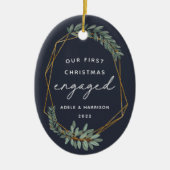 ローレルリーフファースト婚約したリスマス写真 セラミックオーナメント (正面)