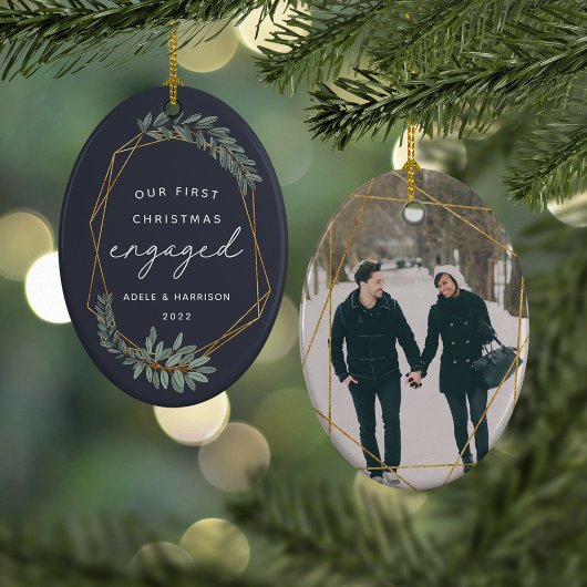 ローレルリーフファースト婚約したリスマス写真 セラミックオーナメント