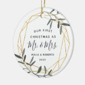 ローレルリーフファースト結婚したクリスマス セラミックオーナメント (左)