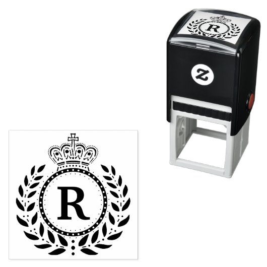 ローレル王室のリースクラウンモノグラム |白黒 セルフインキングスタンプ (インサイチュ)