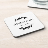 ローレル素朴ブランチリース姓モノグラム コースター (左側)