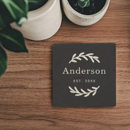 ローレル素朴ブランチリース姓モノグラム ストーンコースター