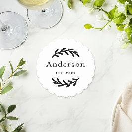 ローレル素朴ブランチリース姓モノグラム ペーパーコースター