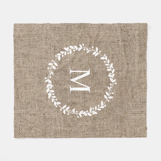 ローレル素朴リースファームハウススタイルモノグラムの フリースブランケット (正面(横))