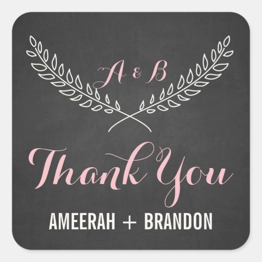 ローレル素朴リースモノグラムサンキューステッカー スクエアシール (正面)
