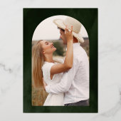 ローレル離れリースオリーブグリーン結婚ズ金ゴールド 箔招待状 (裏面)