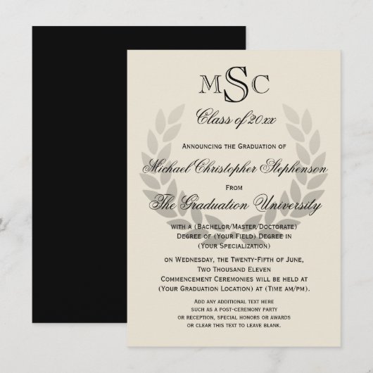 ローレル クレスト モノグラム クラシック 大学 卒業 招待状 (正面/裏面)