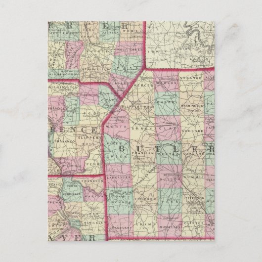 ローレンス、マーサー、ビーバー、バトラー郡 ポストカード (正面)