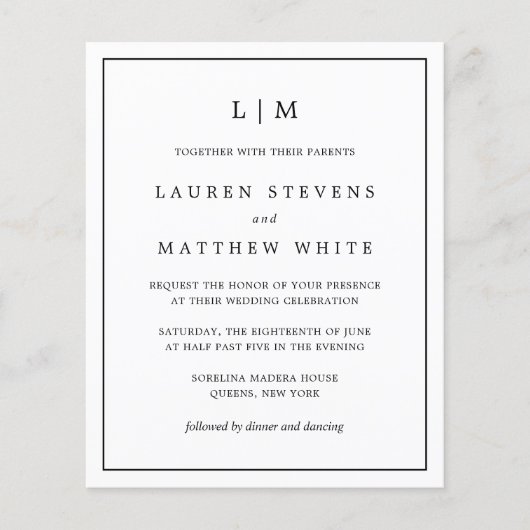 ローレンブラックアンドホワイトバジェット結婚式招待状 (正面)