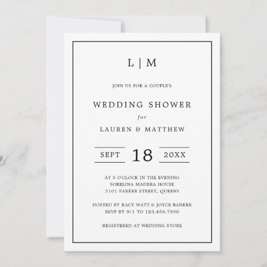 ローレンブラック&ホワイトエレガントなウェディングシャワー 招待状 (正面)