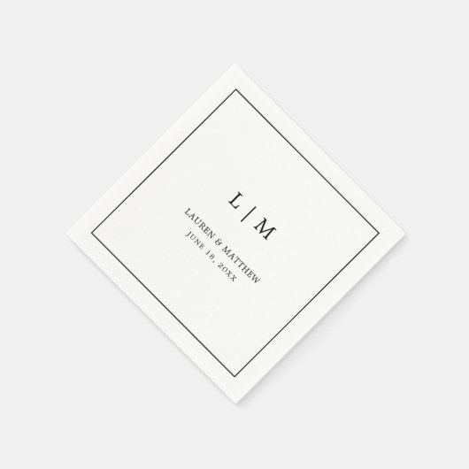ローレンブラック&ホワイトモノグラムエレガントな結婚式 スタンダードカクテルナプキン (角)