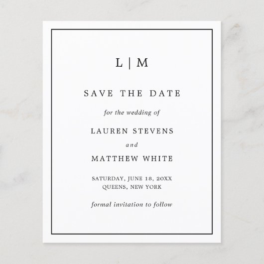 ローレン白黒予算ウェディング日付を保存 チラシ (正面)