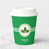 ローレ葉ル文字、ビーガンと緑ストライプの3つの 紙コップ (正面)