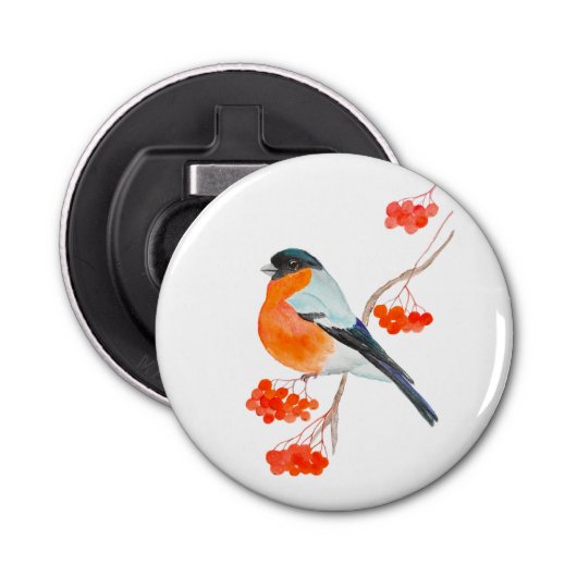 ローワおもしろいンの木の枝の上のブルフィンチ 栓抜き (正面)