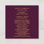 ローンエレガントの署名エージェントモダン金ゴールドとブルゴーニュ スクエア名刺 (裏面)