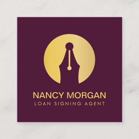 ローンエレガントの署名エージェントモダン金ゴールドとブルゴーニュ スクエア名刺 (正面)