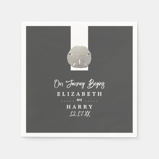 ローンサンドドル – 木炭グレー – ビーチ結婚式 スタンダードカクテルナプキン (正面)