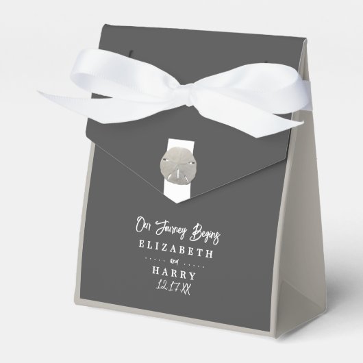 ローンサンドドル – 木炭グレー – ビーチ結婚式 フェイバーボックス (正面サイド)