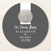 ローンサンドドル – 木炭グレー – ビーチ結婚式 ラウンドペーパーコースター (正面)