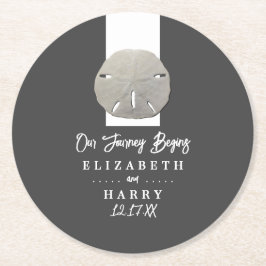 ローンサンドドル – 木炭グレー – ビーチ結婚式 ラウンドペーパーコースター