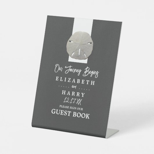 ローンサンドドル – 木炭グレー – ビーチ結婚式 台座サイン (正面)