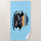 ローンズカップルのサンセットブルー ビーチタオル (正面)